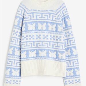 H&M Blue and White Pattern Sweater, M